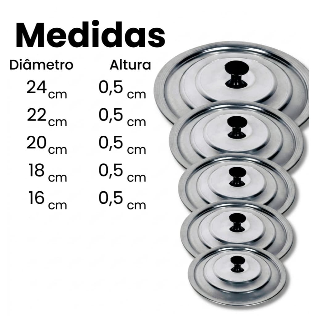 conjunto de tampas polídas 5 peças numeração 16/24