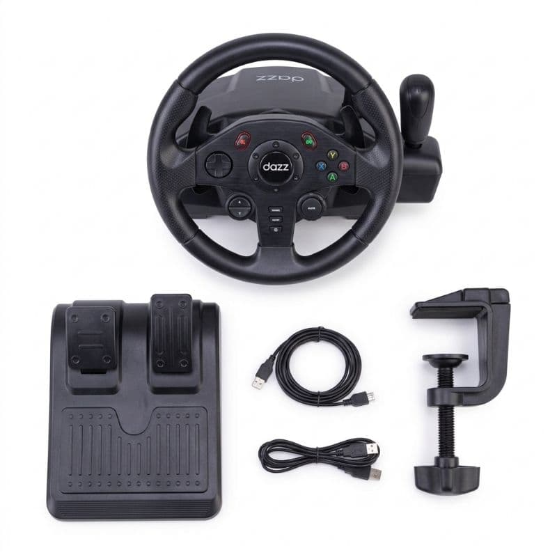 Volante Gamer Dazz com Pedais e Câmbio para PC, PS3, PS4 e Xbox One, Séries S- Conexão USB