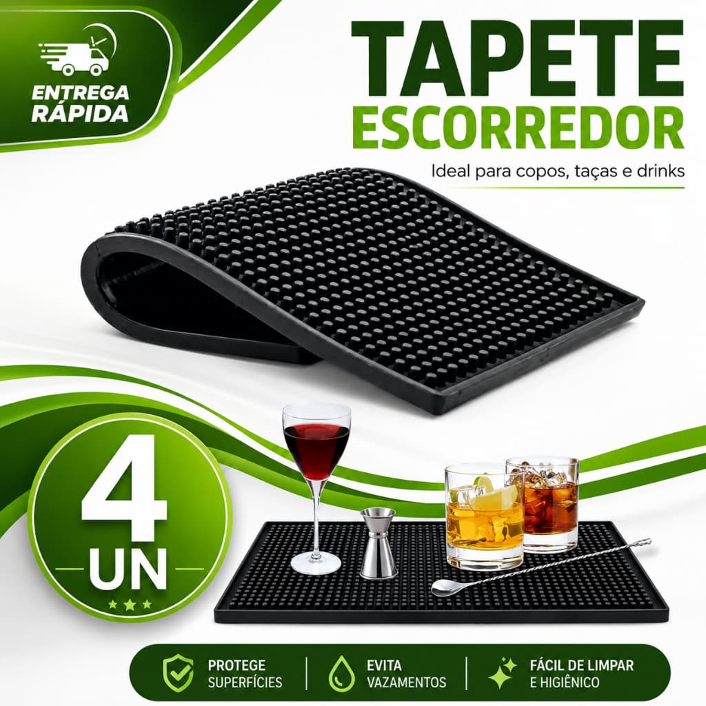 Tapete Escorredor Emborrachado 30x15  Louças Copos Drinks Bar Cafeteria Restaurante Barmen