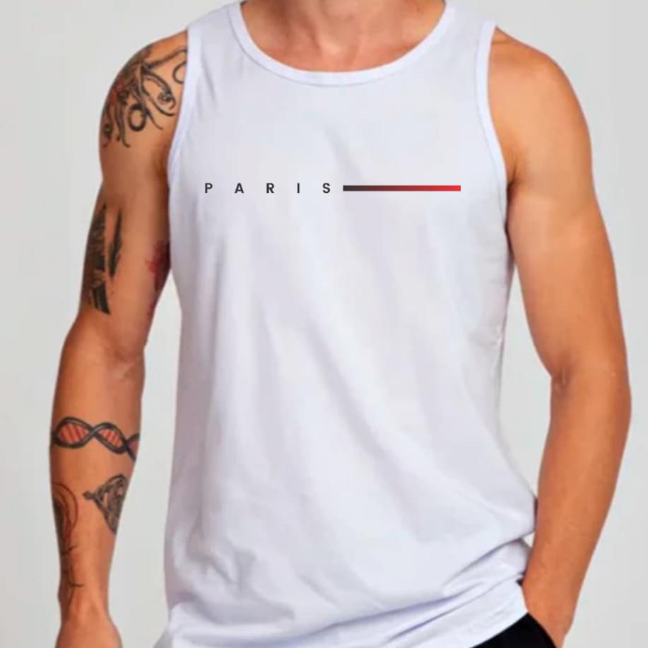 Blusa Regata Masculina Cavada Ajustada Básica Paris Dia a Dia Regata De Praia Fresca Cv-15
