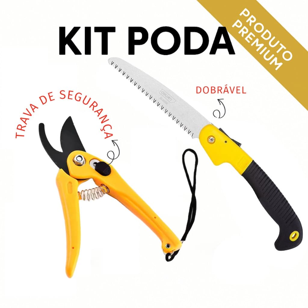 Kit Jardinagem Cultivo Paisagismo Poda Tesoura + Serra Dobrável Galhos Plantas Árvore Serrote Bonsai Trava De Segurança