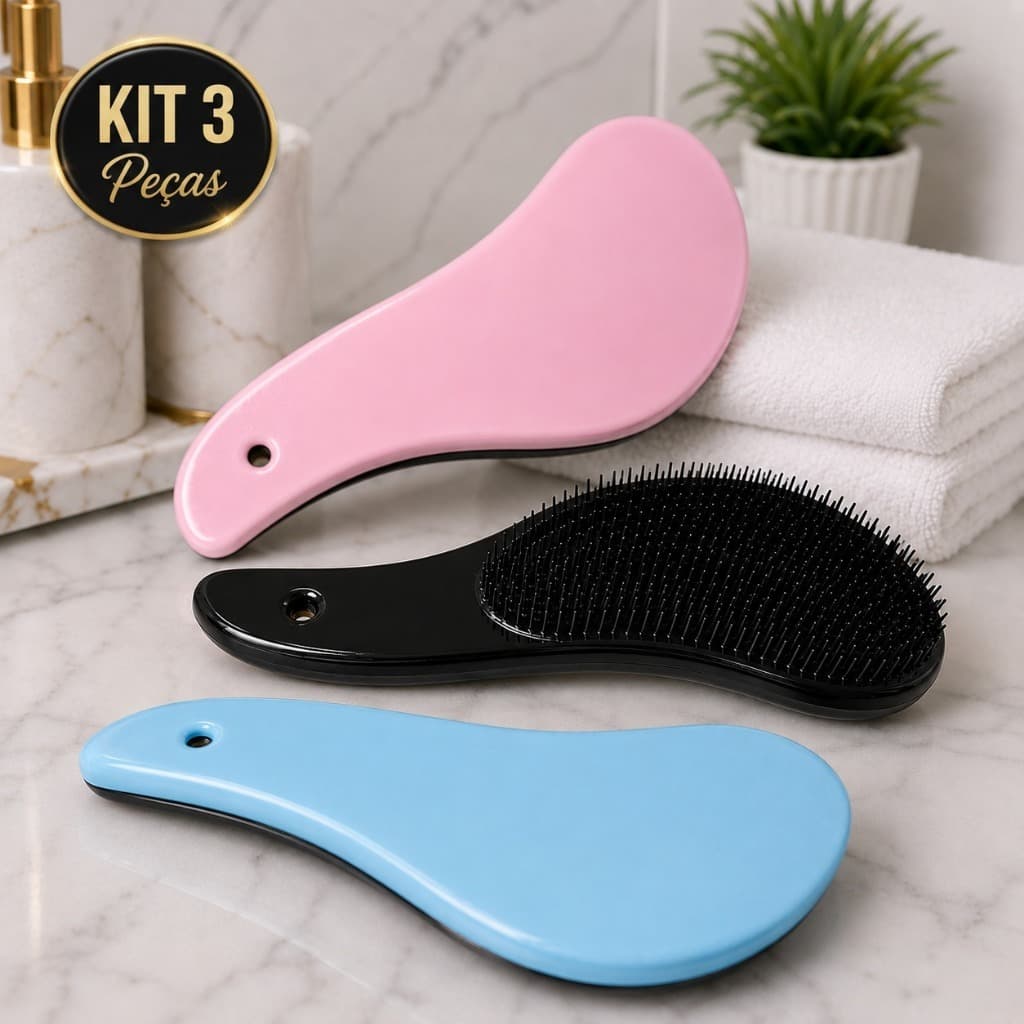 Escovas Mágicas Desembaraçadoras para Cabelos Secos ou Molhados Anti Frizz 1, 2 ou 3 Peças