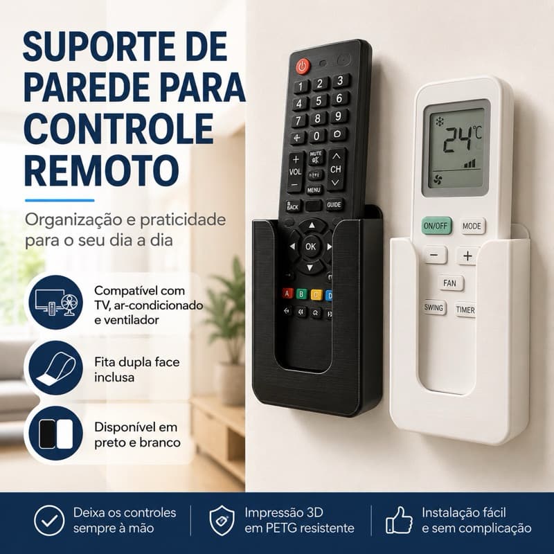 Suporte Controle Remoto Parede Universal TV Ar Condicionado