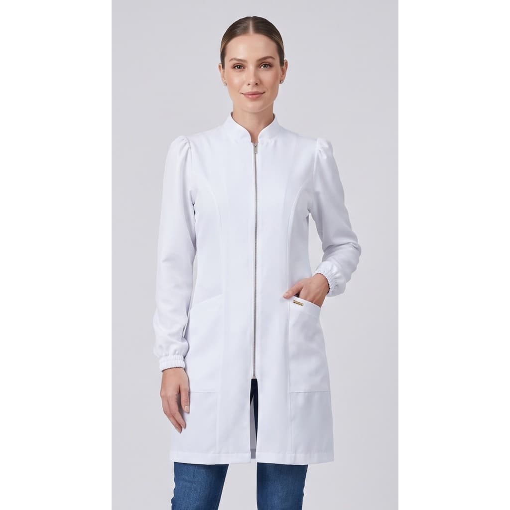 Jaleco Feminino Acinturado Elegante Manga Bufante Princesa Jaleco Art Colorido p/ Manicure Enfermagem Psicologia