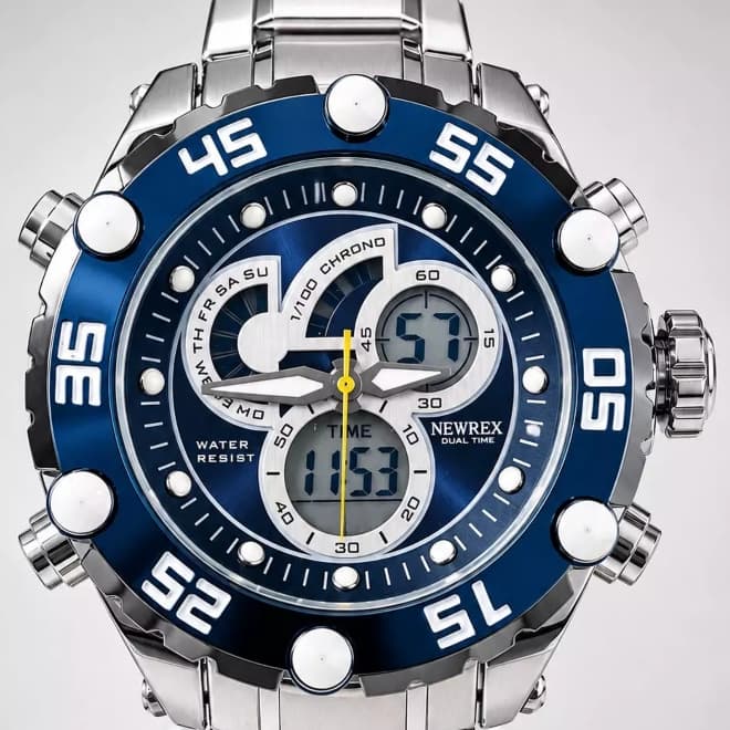 Relógio Masculino Original de Luxo Aço Inoxidável, Cronógrafo Cronômetro Funcional, Calendário, Resistente à Água