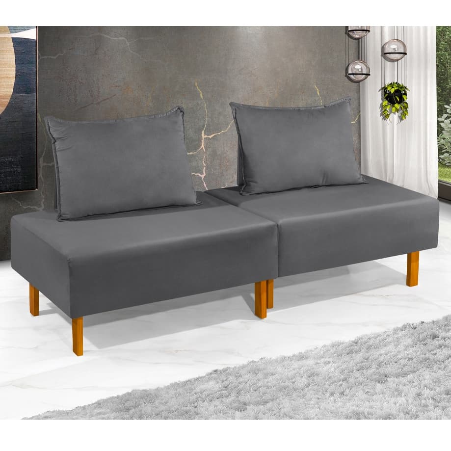 Sofá Cama Dobrável Com Encosto Portátil Para Apartamento Cinza - Pronta Entrega