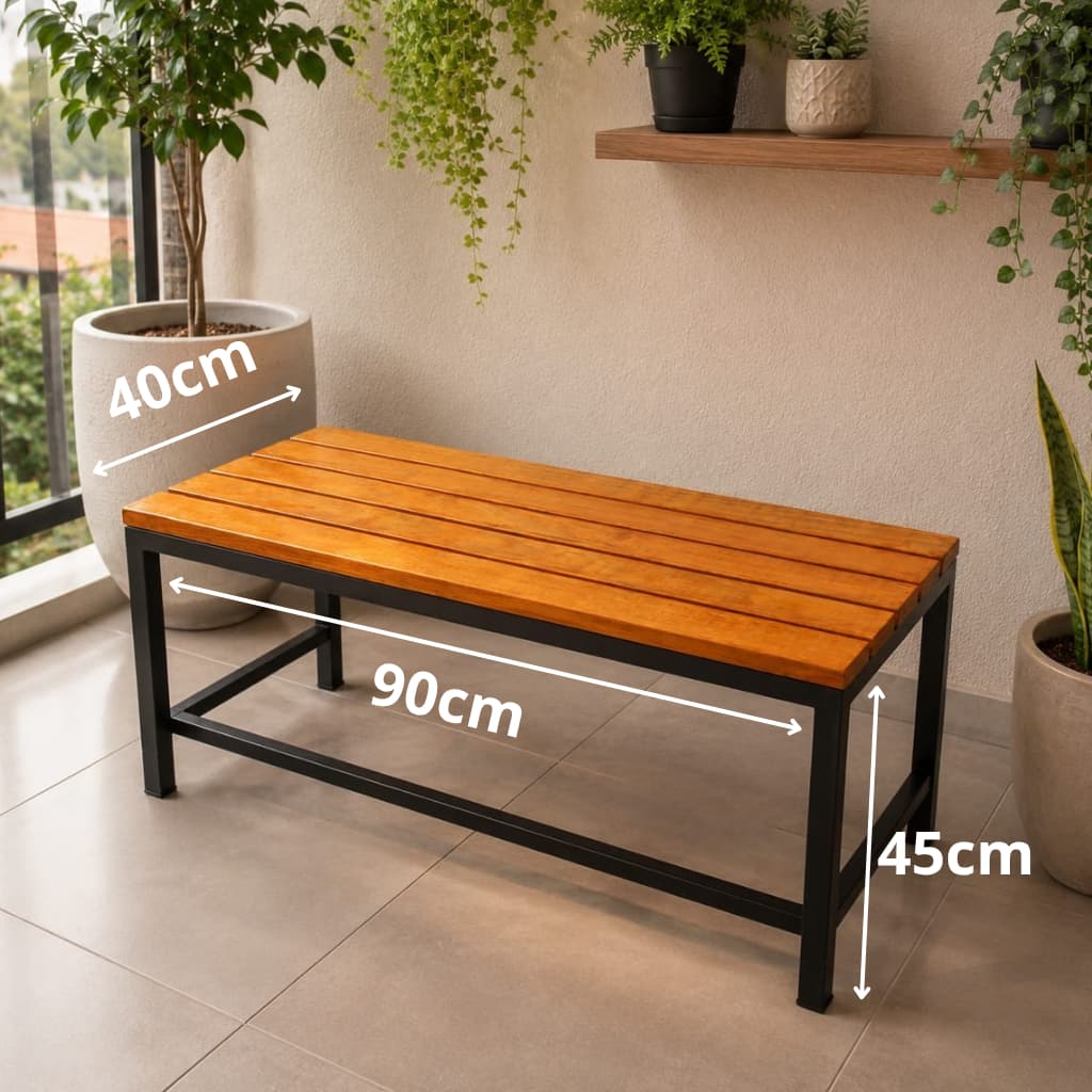 Banco de Jardim Madeira e Metalon 70cm 80cm 90cm Resistente à Chuva Varanda Área Externa