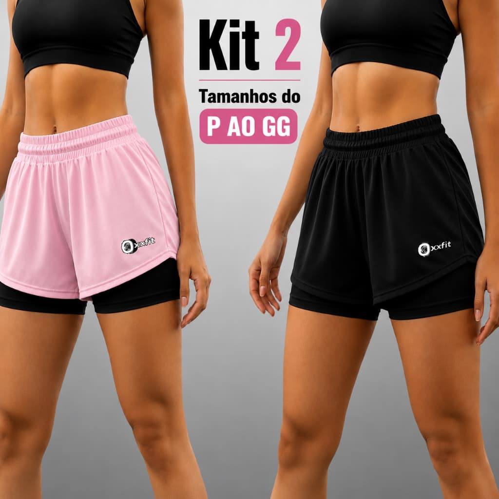 Kit 2 Shorts Duplo Femininos Esportivos Academia Crossfit Treino Caminhada