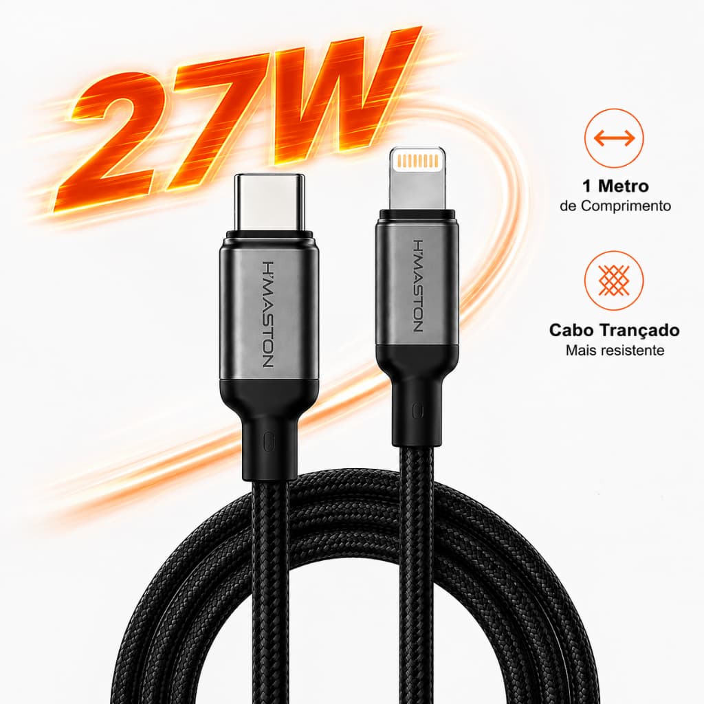 Cabo USB Turbo Carga Rápida Lightning PD 27W 1 Metro Carregamento Rápido Tipo C iPhone PD Android H'Maston SJX45-PD