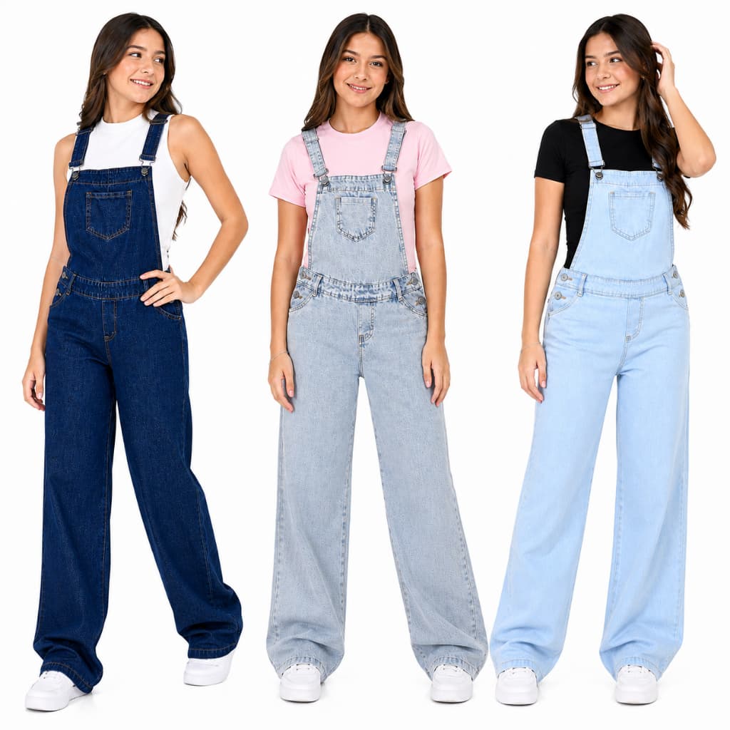 Jardineira Calça Jeans Juvenil Menina e Marmorizada Macacão 10 ao 16