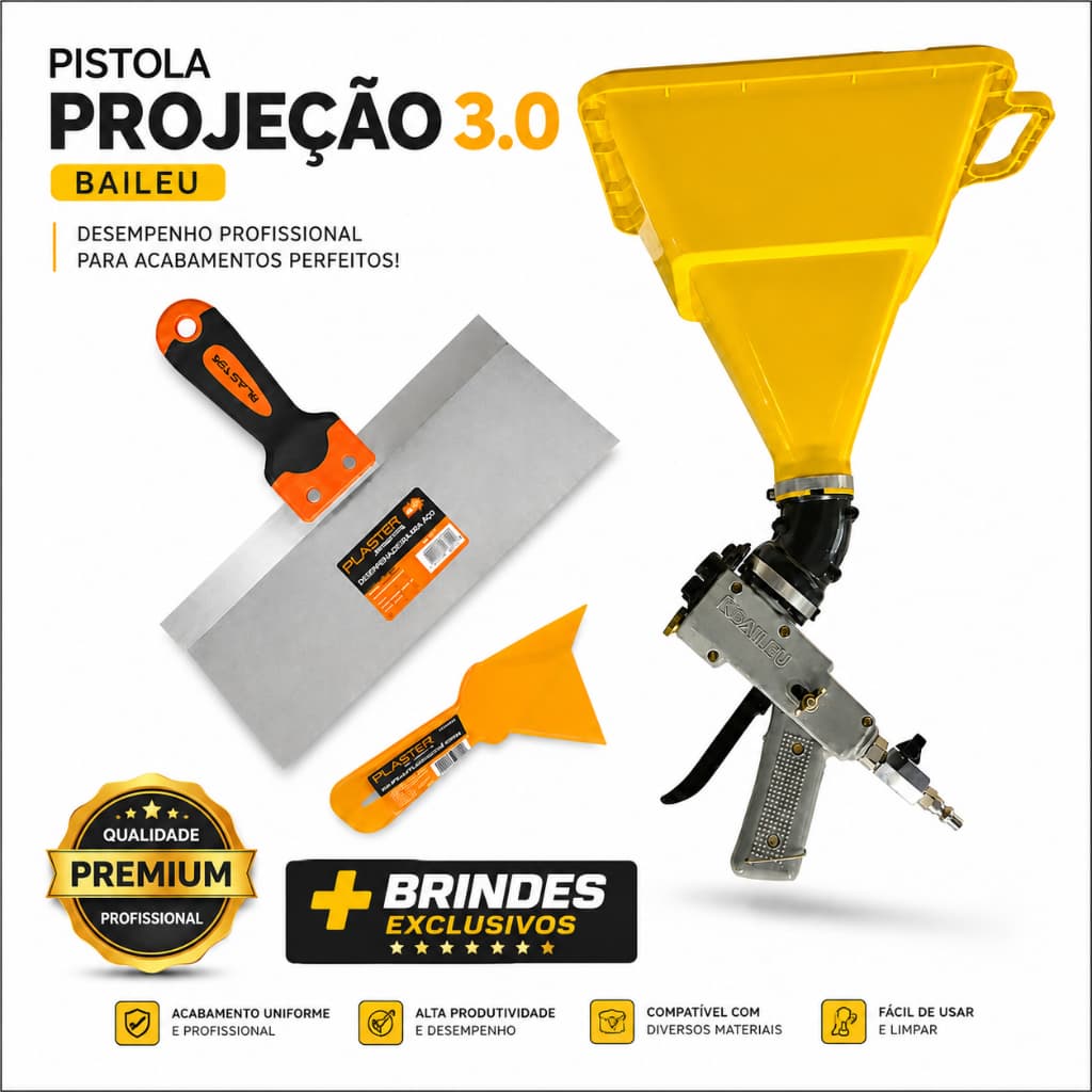 Pistola 3.0 Pintura para Textura Projetada Regulável Bailéu Profissional 3,5L