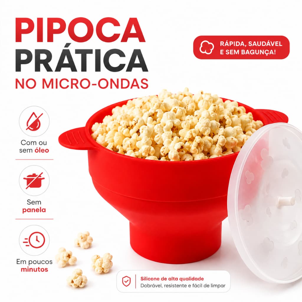 Pipoqueira De Silicone Para Microondas Sem Óleo Pipoca Saudável Balde Dobrável Retrátil Com Tampa Livre De BPA Fit