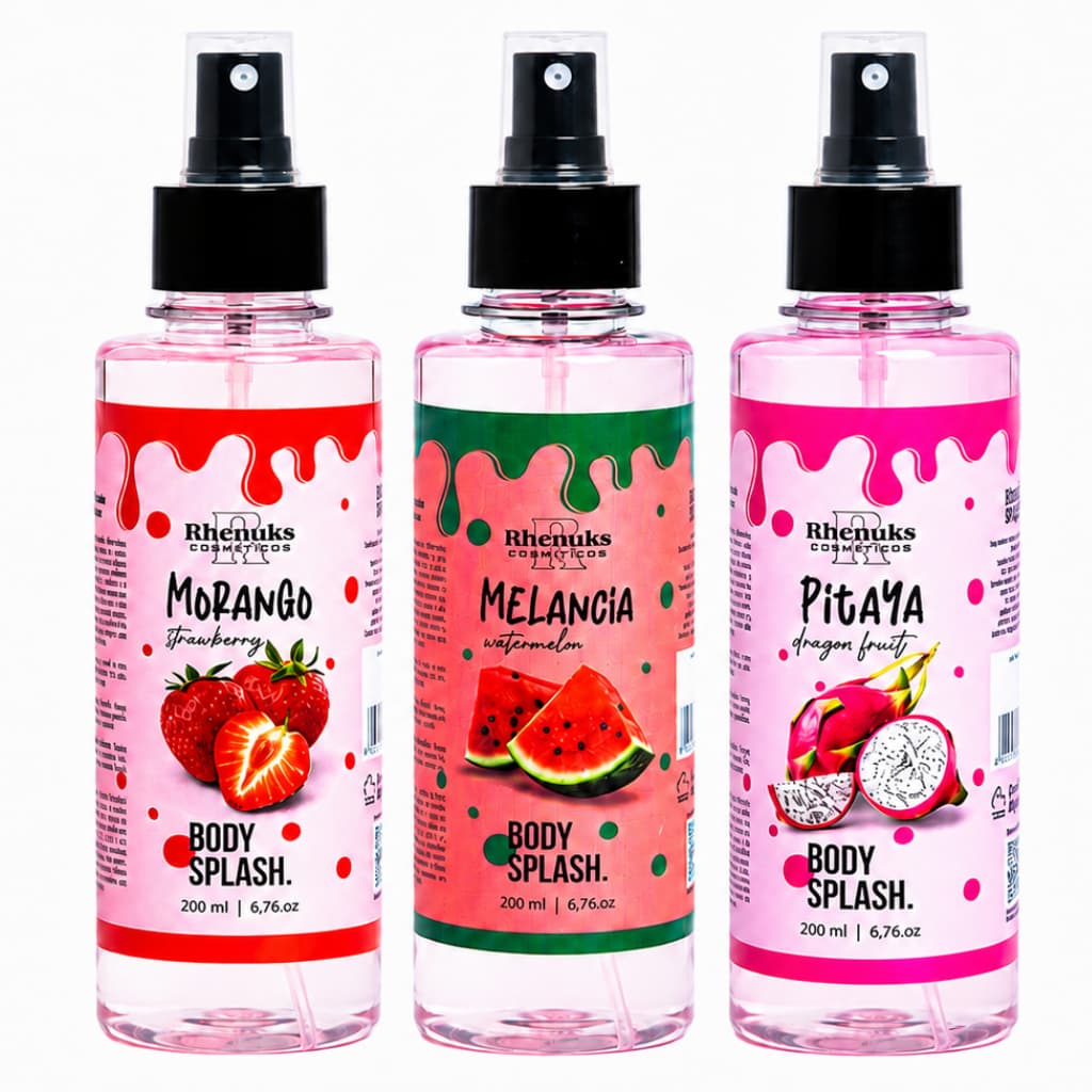Kit 3 Body Splash Rhenuks Perfume Corporal Morango, Melancia e Pitaya 200ml