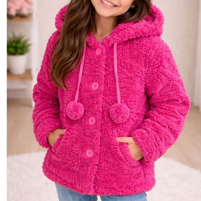 Casaco Blusa Infantil Juvenil TEDDY com Bolsos e Capuz 08 ao 16 Inverno Meninas