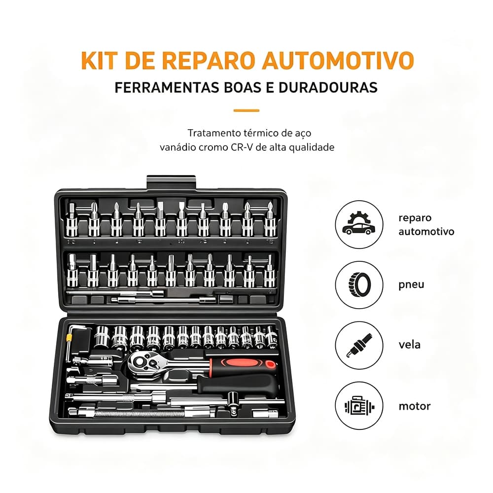 Ferramentas 46 PeçasJogo De Soquetes Chave Catraca ReversívelCom Maleta Jogo De Ferramentas Completo