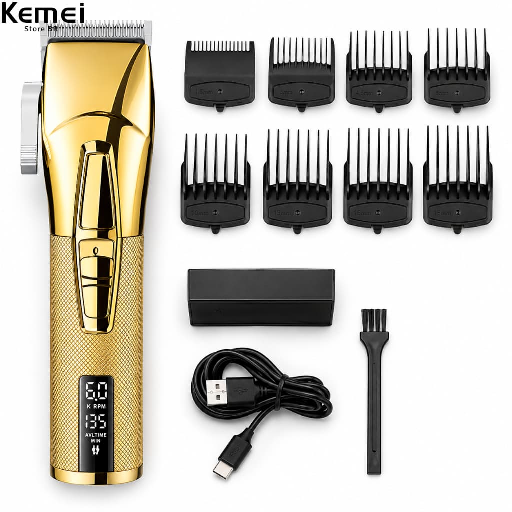 Cortador de cabelo Kemei Profissional KM-5096 dourado 110V/240V Cortador de cabelo Kemei Sem Fio USB