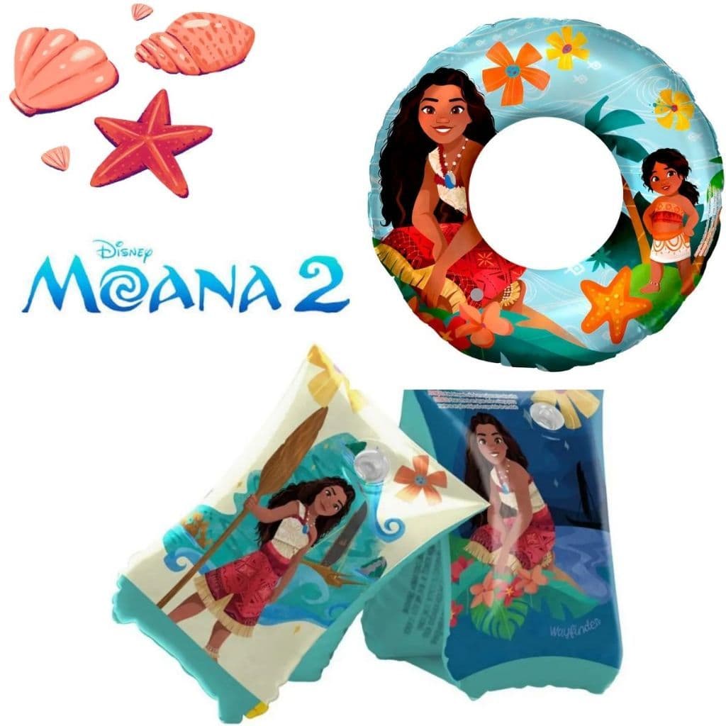 Boia de Braço e Circular Inflável Infantil Moana 2 Disney Menina Verão Bebê Diversão Férias Calor Praia Piscina