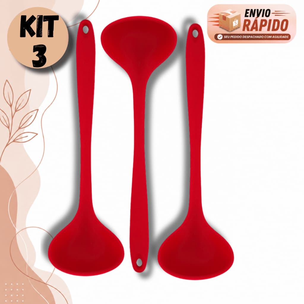 Kit Concha 30cm De Silicone Utensilio Cozinha Não Risca Teflon Sopa Feijoada Caldo Resistente Alta Temperatura