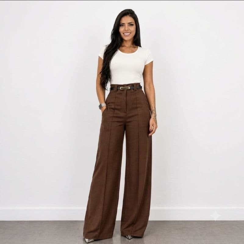 Calça Pantalona Alfaiataria Social Feminina - Sem Cinto