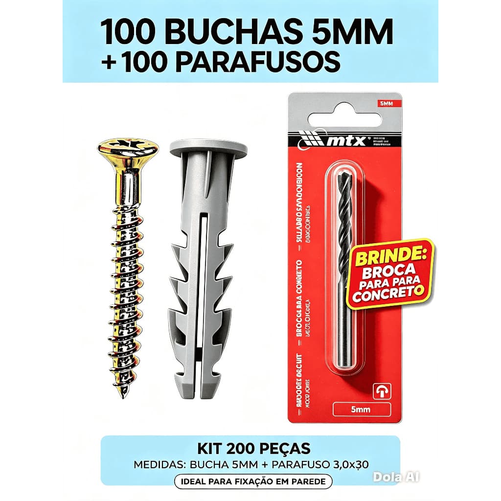 Parafuso Com Bucha Anel Nº5mm De 50 á 200 Peças Para Concreto ou Alvenaria