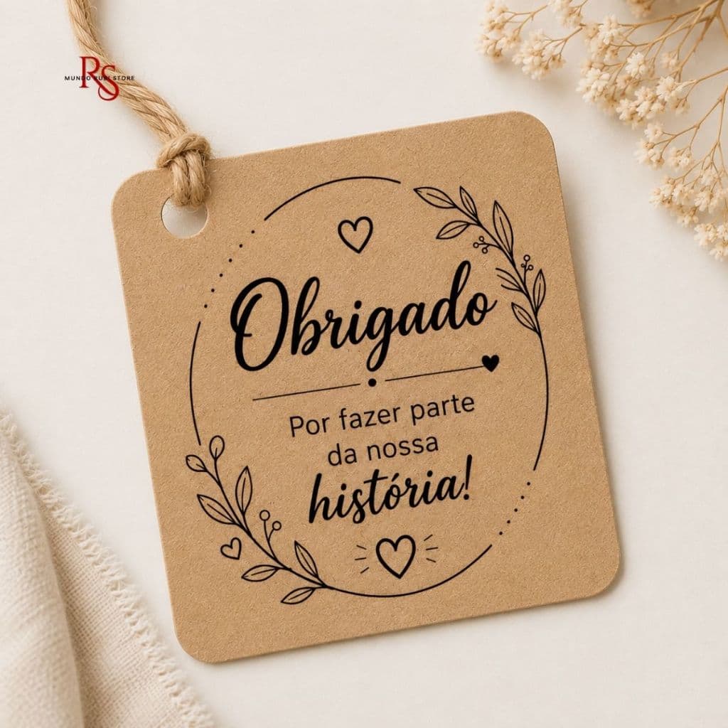 100 Tag Lembrancinhas "Obrigado por fazer parte da nossas história"  - Kraft 180g  Quadrada