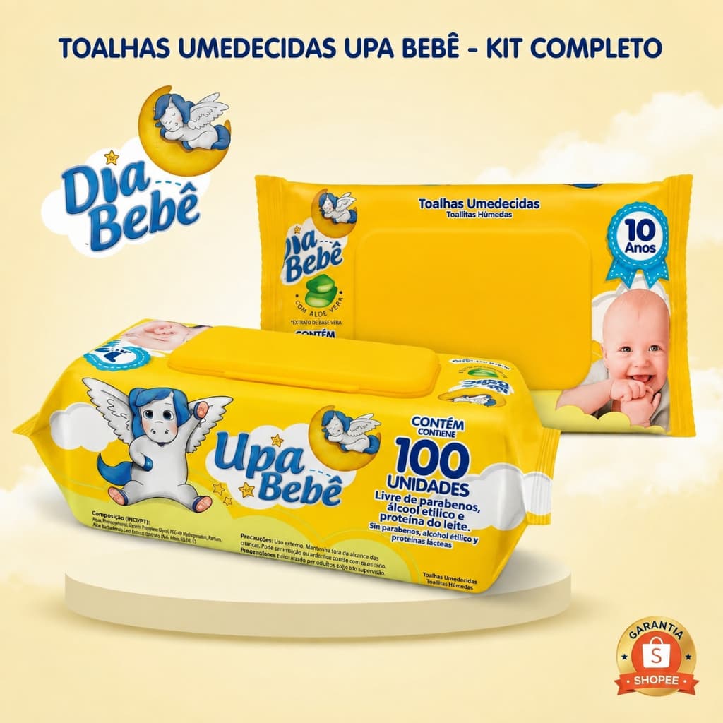 Kit Lenços Umedecidos Toalhas Umedecidas Upa Bebê Aloe vera (100und por pacote)