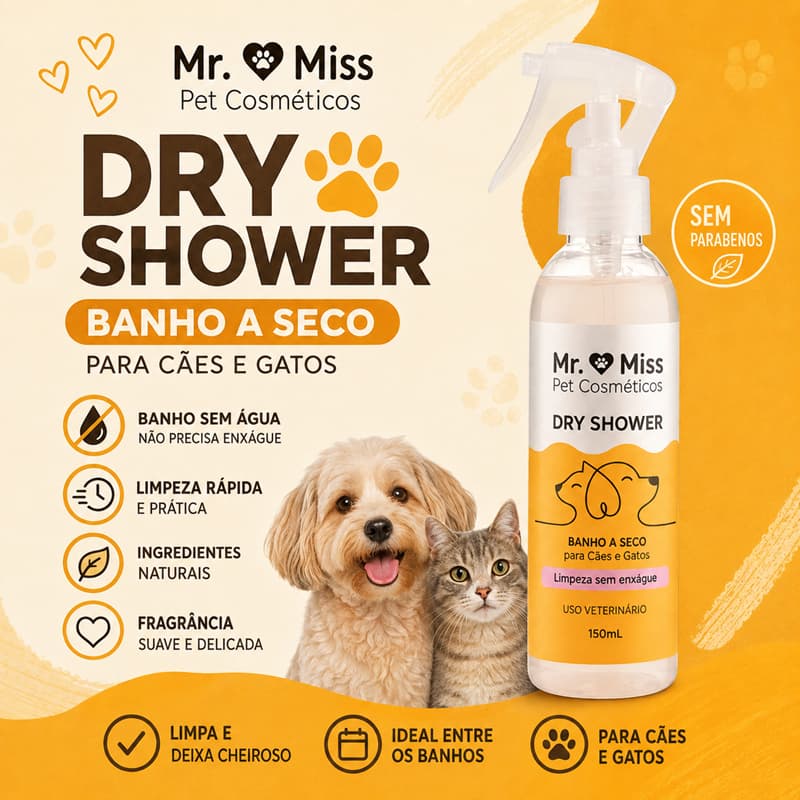 MR. & MISS DRY SHOWER BANHO A SECO PARA CÃES E GATOS | BANHO SEM ÁGUA | LIMPEZA A SECO PET
