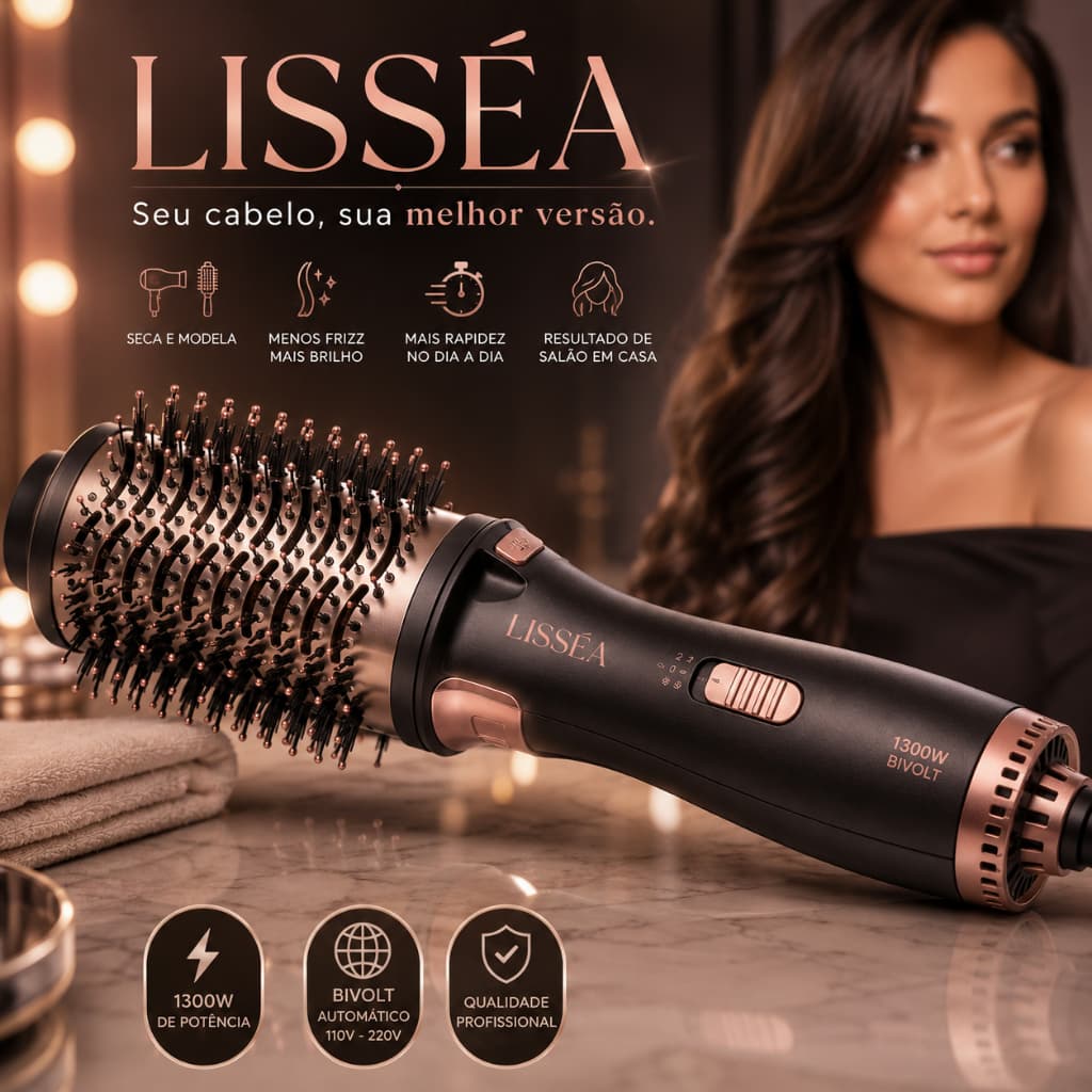 Escova Secadora 1300W Bivolt Lisséa – Secador Modelador 3 em 1 para Cabelos