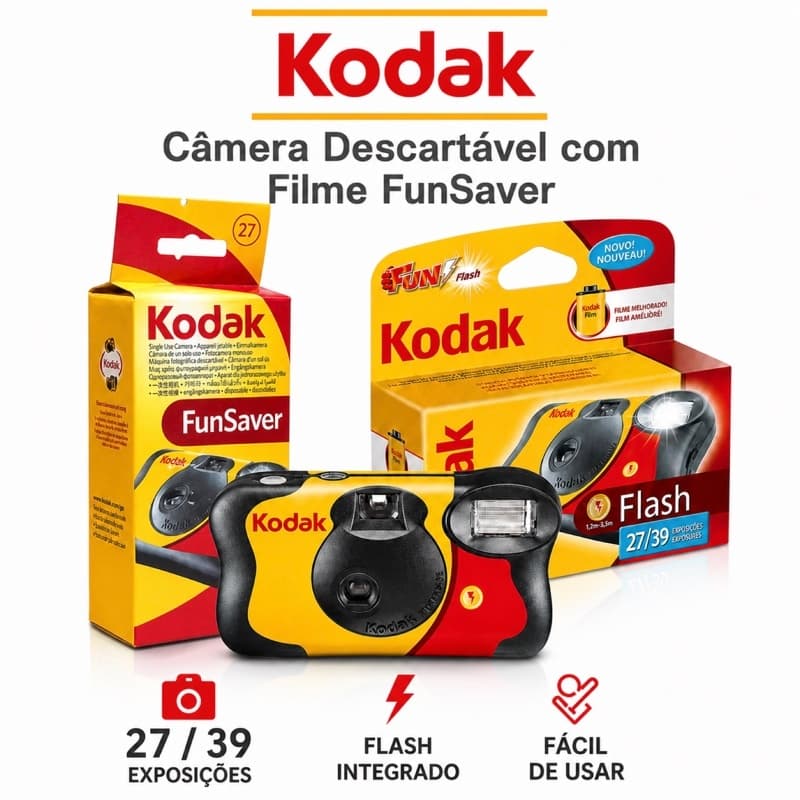 KODAK FunSaver Câmera Descartável 35mm ISO 800 27/39 Poses Flash Analógica Festa Casamento