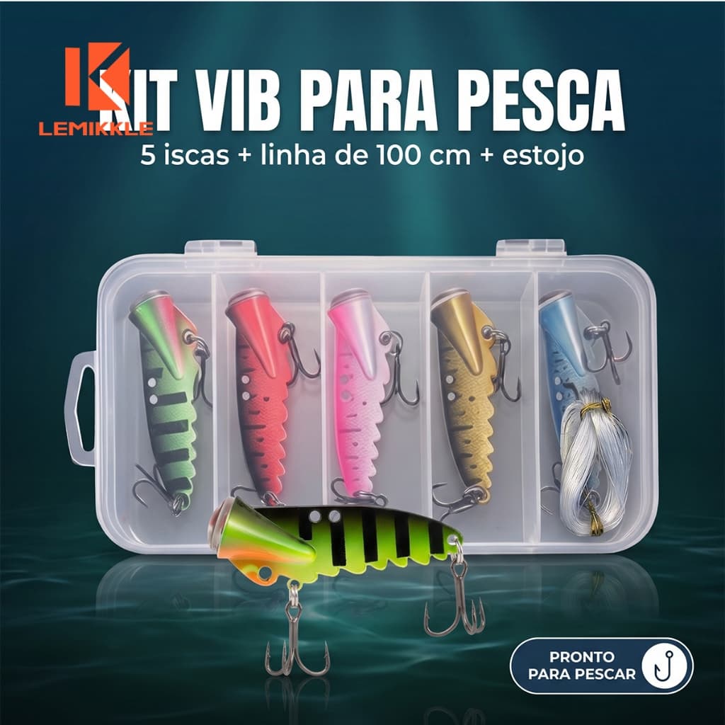 LEMIKKLE -Isca Artificial VIB 8g 4,6cm 5 Peças Com Estojo E Linha De Pesca, Isca De Vibração Para Pesca Tucunaré, Robalo