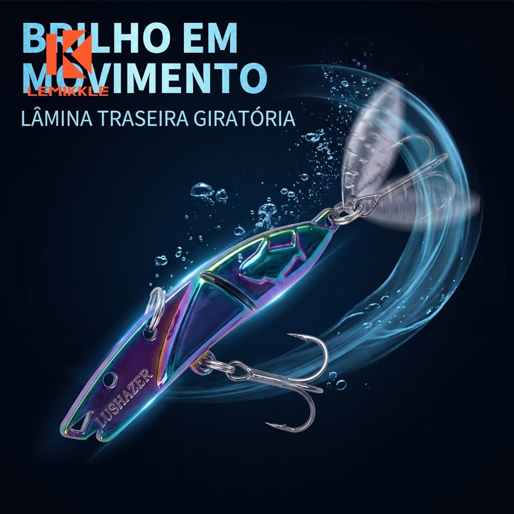 LEMIKKLE- Isca Artificial VIB Giratória 10g 5,6cm 5 Peças Com Estojo E Linha De Pesca
