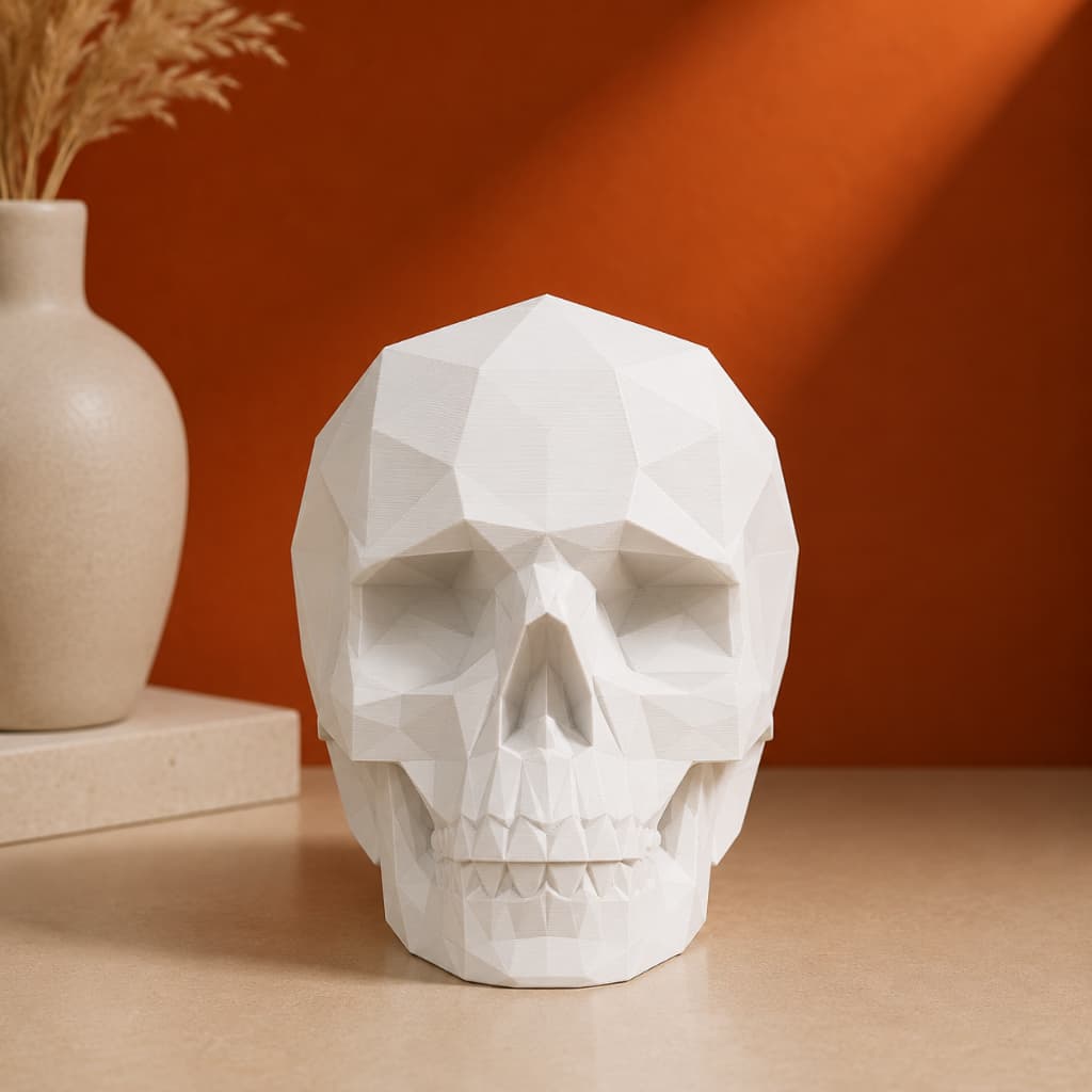Crânio Esqueleto Low Poly Decoração Moderna Minimalista Figura para Estante Quarto Escritório Casa Presente Premium