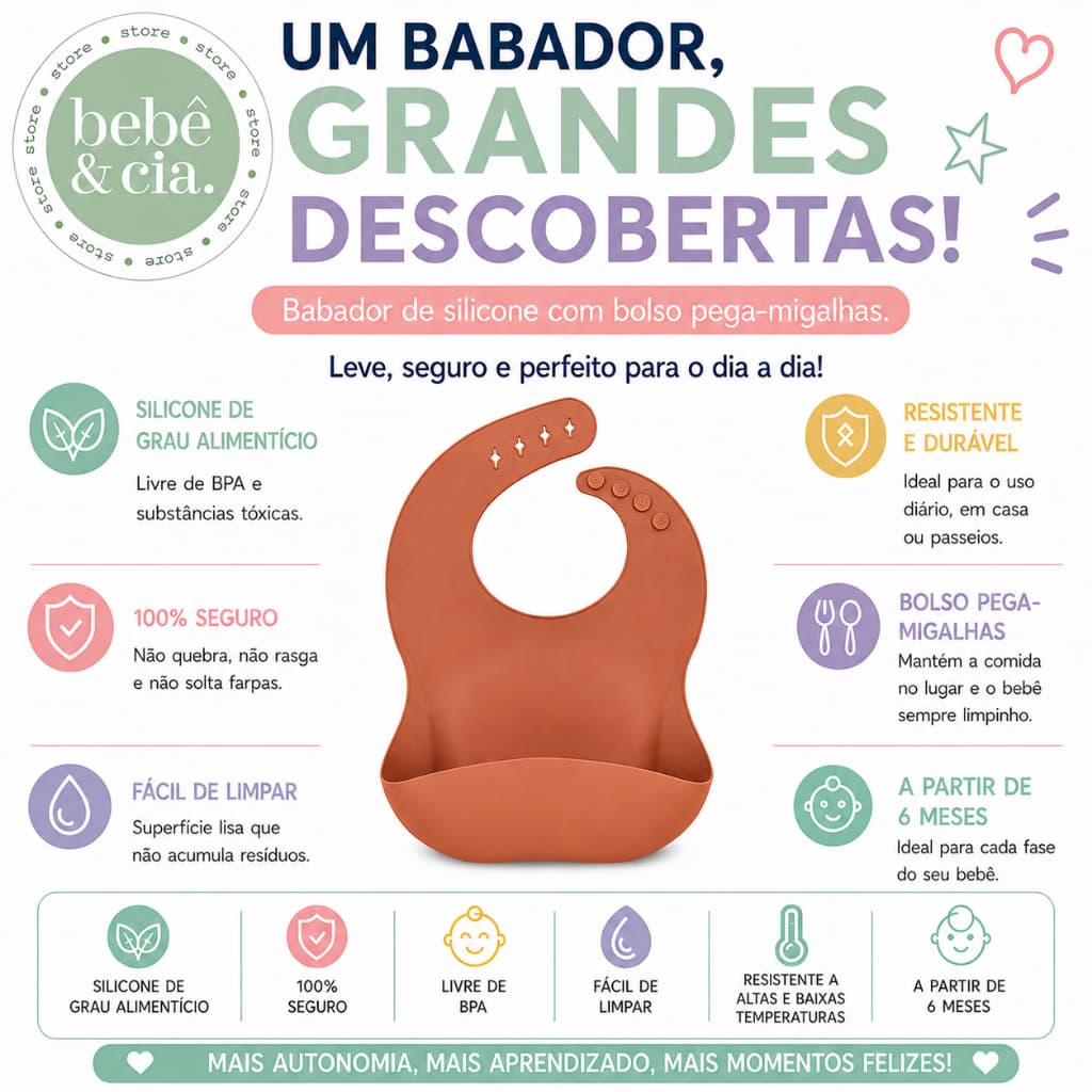 Babador de Silicone INFANTIL – Terracota