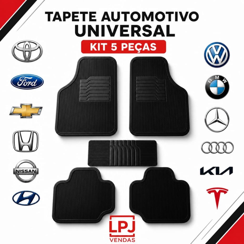 Kit Tapete Automotivo Universal em Borracha 5 Peças Reforçado para Carro
