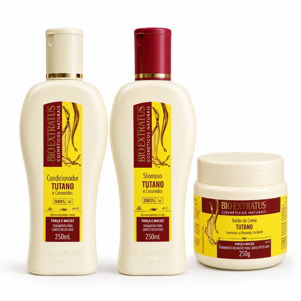Kit Bio Extratus Tutano Shampoo Condicionador Banho de Creme 250ml/250g Cabelos Ressecados