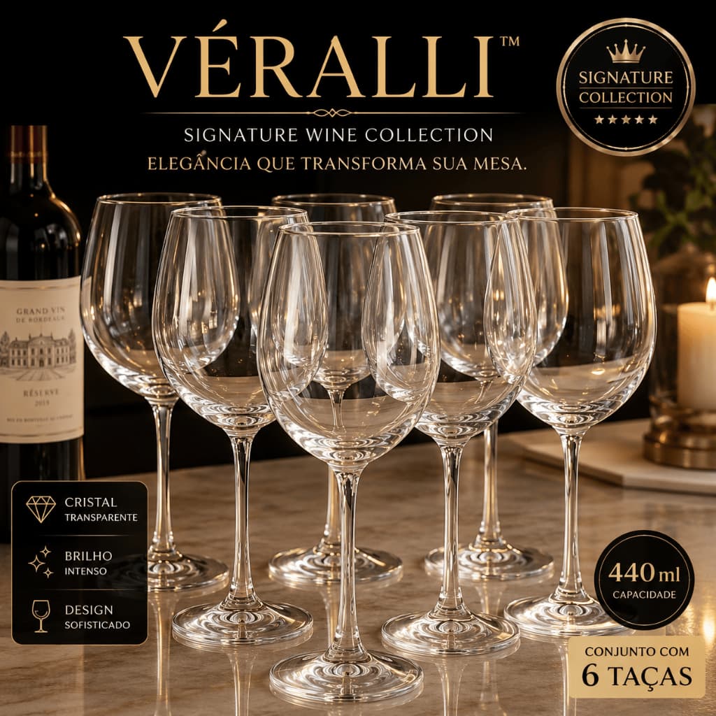 Conjunto Taças Cristal 440ml 6 Unidades VÉRALLI™ Elegância Sofisticação Bebidas Festas Mesa Posta