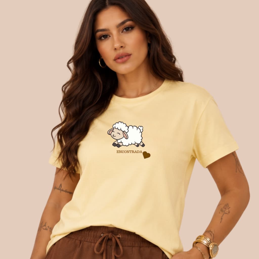 Camiseta  Feminina T-Shirt algodão  Moda Evangélica "Ovelha Encontrada"