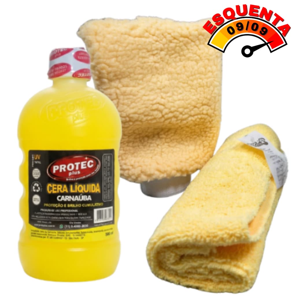 Kit Lavagem e Proteção Automotiva: Cera Carnaúba + Luva de Lã + Microfibra 300GSM