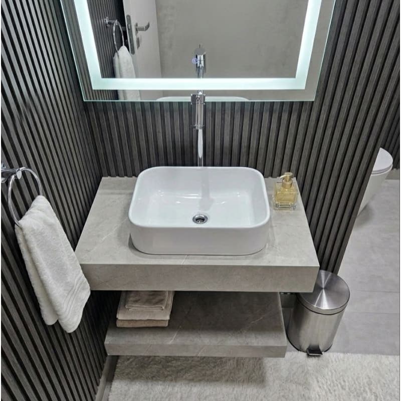 Lavatório de Porcelanato 62x40 COMPLETO Banheiro COM PRATELEIRA E CUBA.
