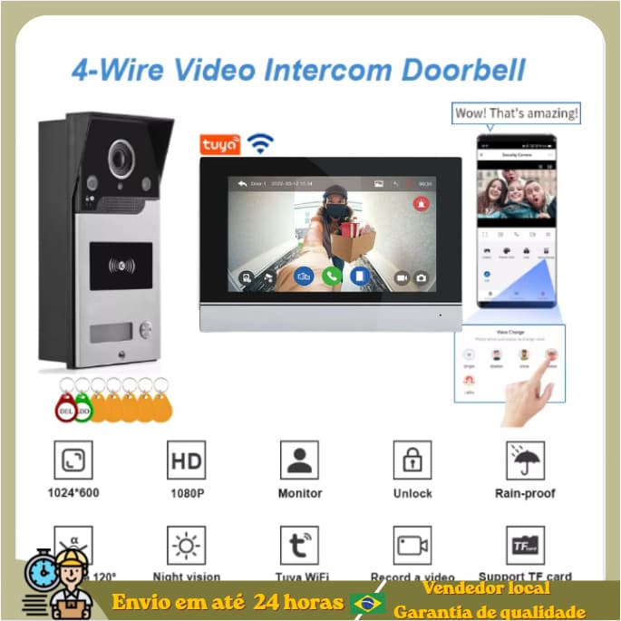 4 fios ahd wifi vídeo porta telefone 1080p vídeo porteiro toque chave app/rfid desbloquear kits de campainha inteligente