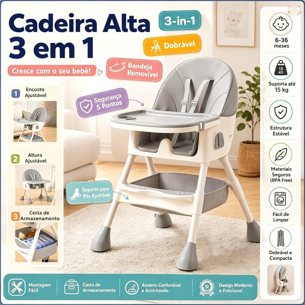 Cadeira De Alimentação Portátil Bebê Multifuncional Com Mesa