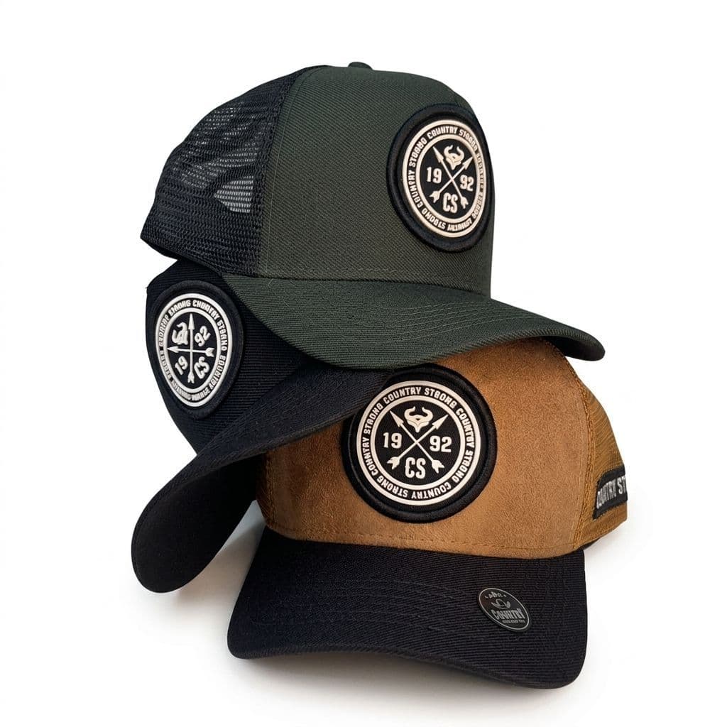 Boné Country Strong Masculino Country Rodeio Aba Curva Bordado Tela Trucker Caminhoneiro Mundo Agro
