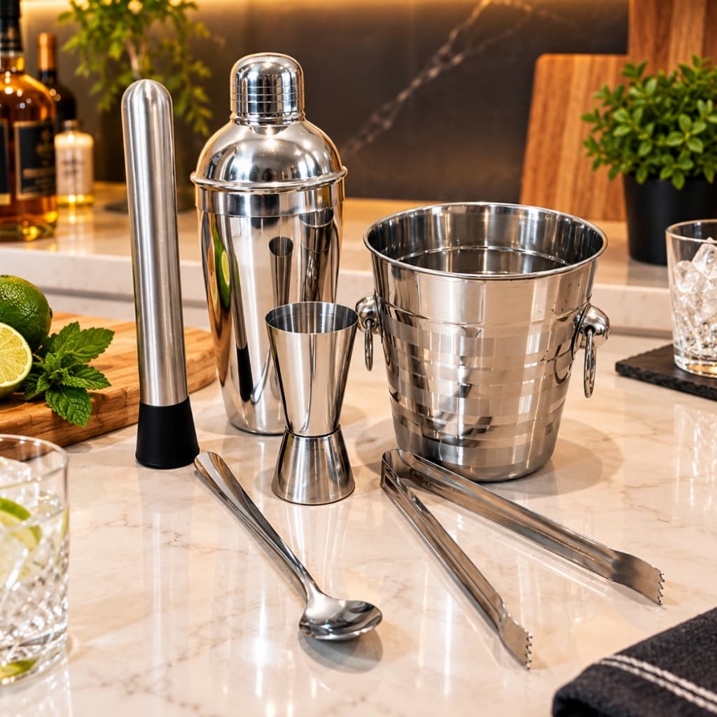 Kit Caipirinha Combo Inox Completo 6 Peças Bartender Barman Balde de Gelo Coqueteleira Inox