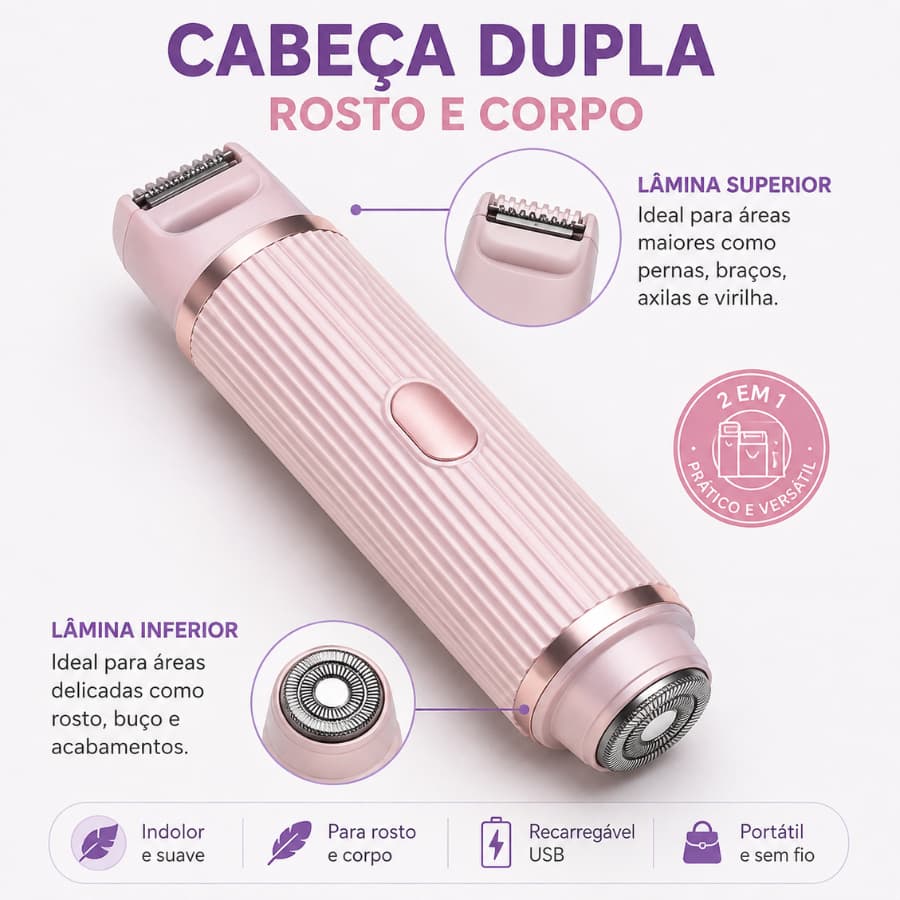 Depilador elétrico com navalha dupla cuidado e delicadeza com sua pele Recarregável com Tecnologia avançada Indolor