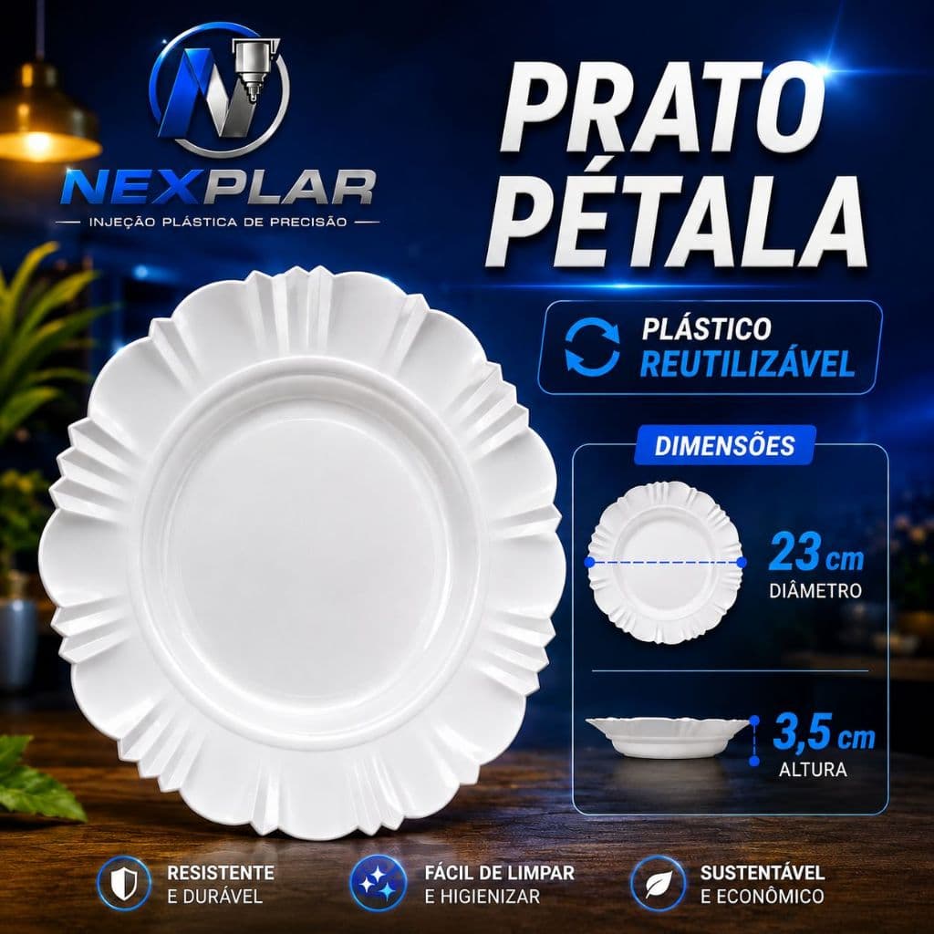 KIT 50 PRATOS PLÁSTICO PÉTALA BRANCO REUTILIZÁVEL BUFFET ANIVERÁRIO CHURRASCO LANCHES PORÇÕES ESCOLAR  VERSÁTIL DURAVEL