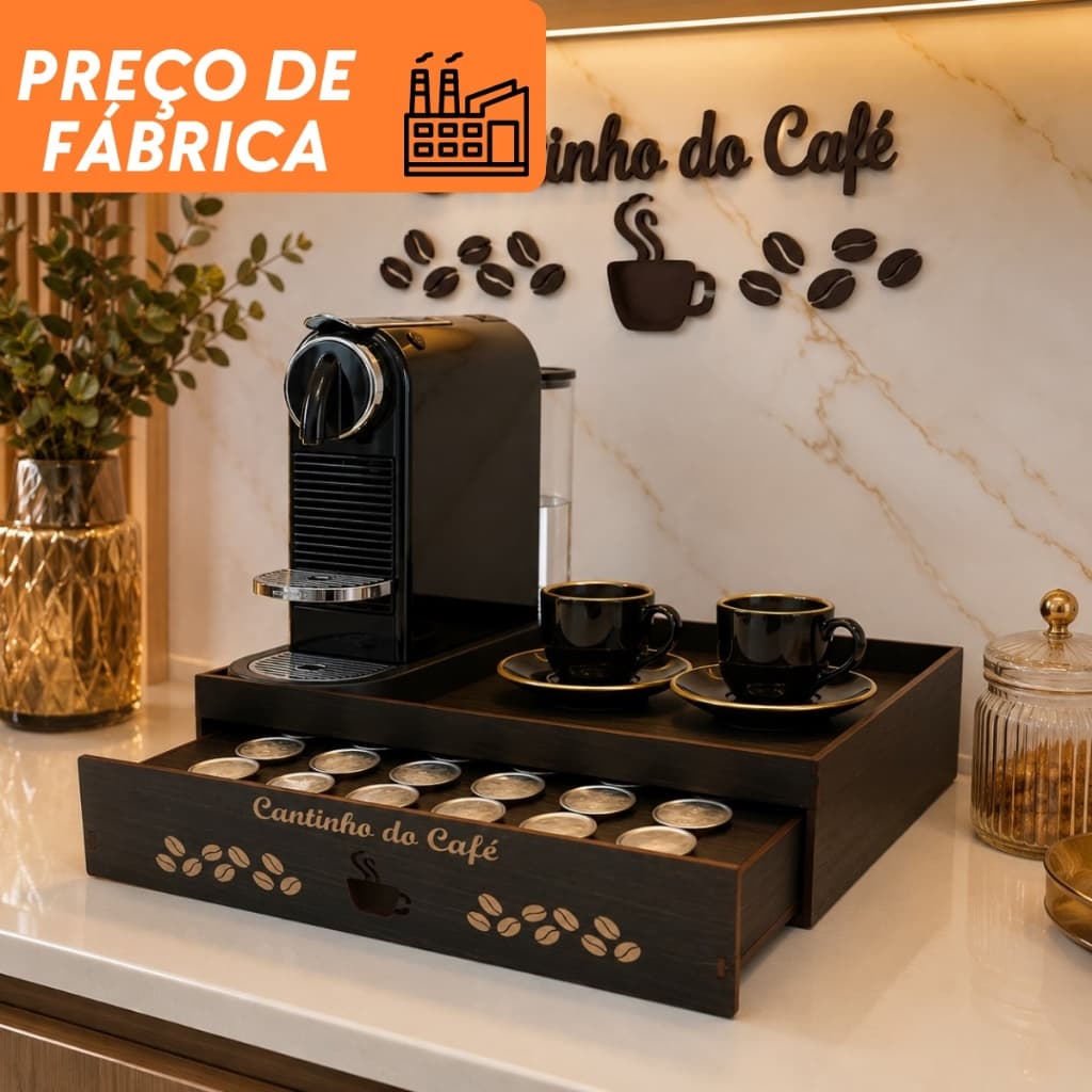 Bandeja Cantinho do café Porta Cápsulas Preta Decorativa Três Corações Nespresso Dolce Gusto Alta Qualidade