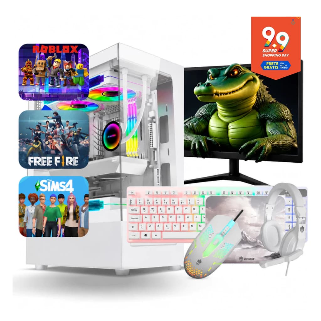 Computador Gamer Completo i5 Memoria Ram 16GB Monitor Teclado Mouse Headset Branco