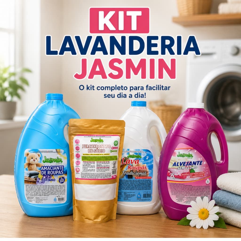 KIT Lavanderia Completo (Amaciante Fofinho+Lava Roupas+ Tira Manchas em pó+ Alvejante sem Cloro) combo lavagem de roupas