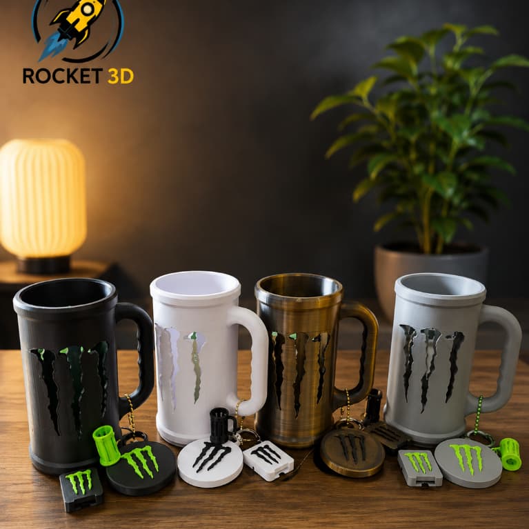 Copo Porta Lata 3D Monster Kit Completo Tampa Chaveiro Mini Copo Abridor