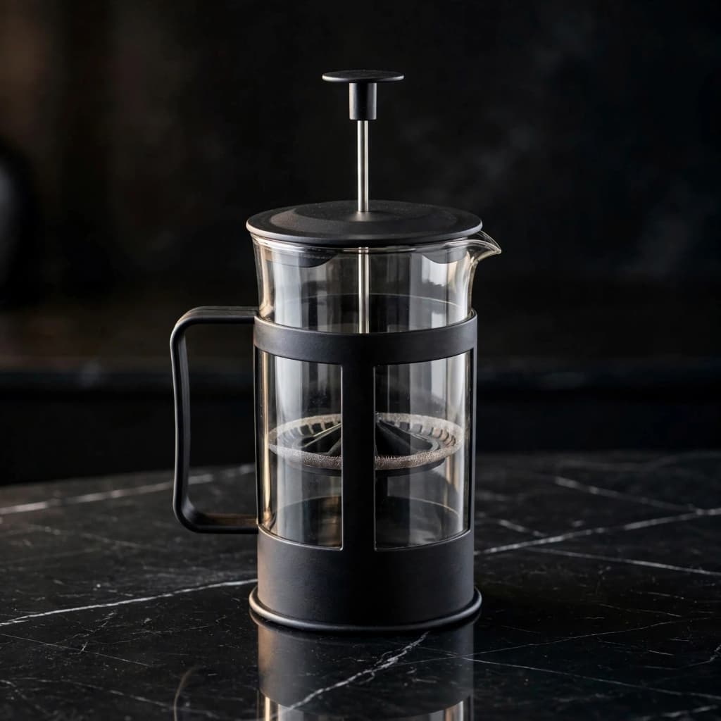 Cafeteira Prensa Francesa 300ml  Vidro Com Alça Preta Filtro Êmbolo Bico Serve Sem Respingo